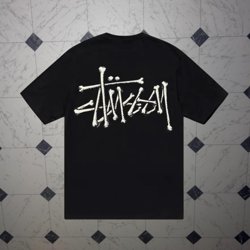 Stussy Bones Stock Black Graphic Tee Size XL